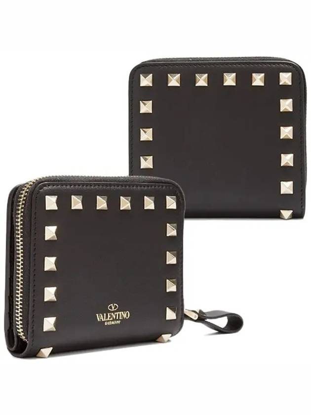 Rockstud Zipper Around Leather Compact Wallet P0649BOL0NO - VALENTINO - BALAAN 1