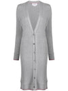 Wide Rib Cashmere Tip V-Neck Cardigan Dress Light Grey - THOM BROWNE - BALAAN 1