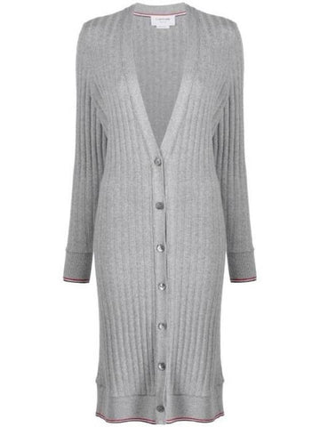 Wide Rib Cashmere Tip V-Neck Cardigan Dress Light Grey - THOM BROWNE - BALAAN 1