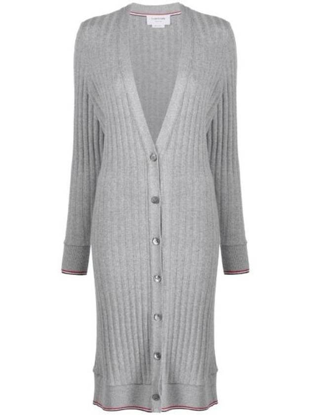 Wide Rib Cashmere Tip V-Neck Cardigan Dress Light Grey - THOM BROWNE - BALAAN 1