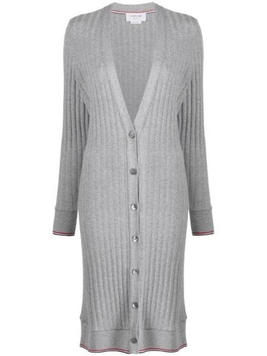 Wide Rib Cashmere Tip V-Neck Cardigan Dress Light Grey - THOM BROWNE - BALAAN 1