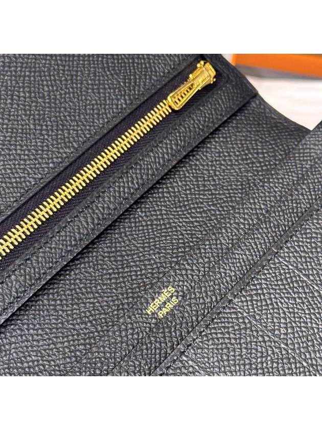 Wallet Absong Calfskin Bean Black Long - HERMES - BALAAN 3