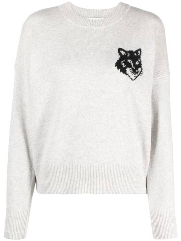 Fox Head Intarsia Comfort Knit Top Light Grey - MAISON KITSUNE - BALAAN 1