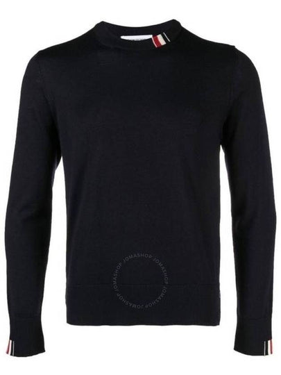 Intarsia Stitch Crew Neck Merino Wool Knit Top Navy - THOM BROWNE - BALAAN 2