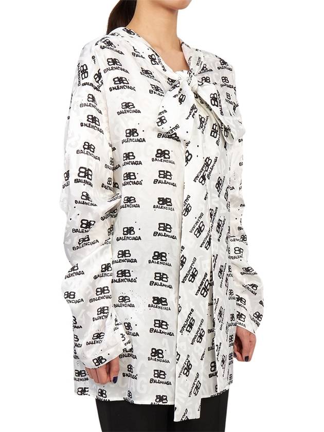 Women's Hand Drawn BB Silk Long Sleeve Shirt White - BALENCIAGA - BALAAN.