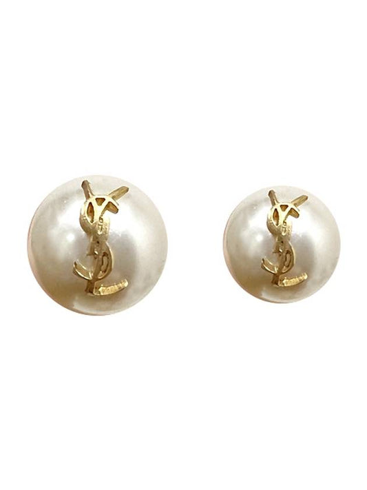 Cassandre Pearl Earrings in Metal Gold And Cream - SAINT LAURENT - BALAAN 2