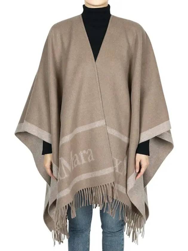 Logo Detail Fringed Cape Brown - MAX MARA - BALAAN 3