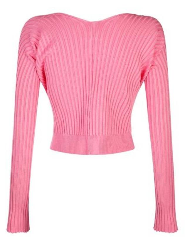 La Maille Pralu Longue Micro Charm Logo Cardigan Pink - JACQUEMUS - BALAAN 3