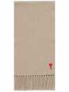 Small Heart Logo Classic Wool Fringe Scarf Beige - AMI - BALAAN 3