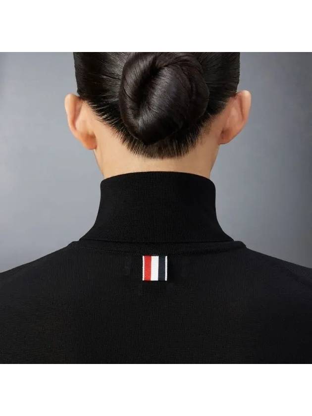 4 Bar Relaxed Fit Fine Merino Wool Turtleneck Black - THOM BROWNE - BALAAN 3