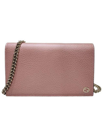 466506 Pink leather GG logo flap WOC mini chain cross bag - GUCCI - BALAAN 1