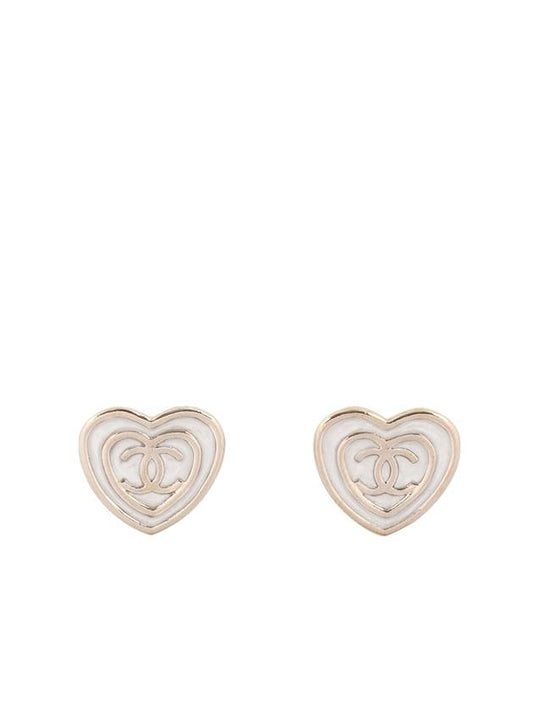 CC logo heart mother of pearl earrings white - CHANEL - BALAAN 1