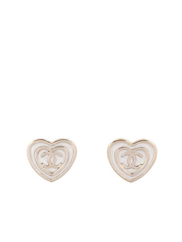 CC Logo Heart Pearl Stud Earrings White - CHANEL - BALAAN 1