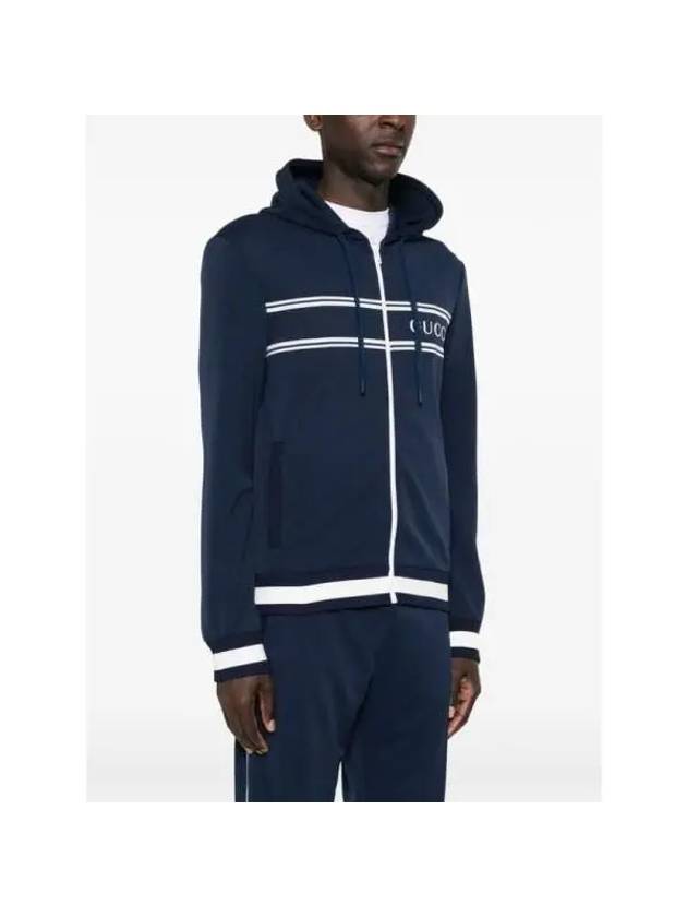 Logo Stripe Print Zip Up Hoodie Midnight Blue - GUCCI - BALAAN 4