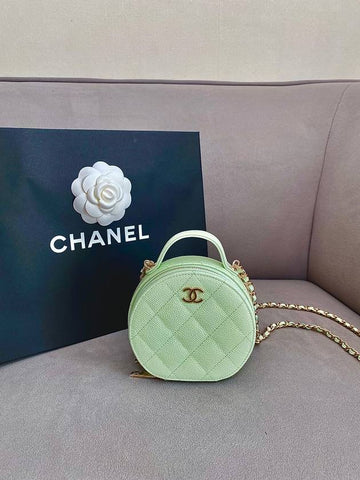 Top handle round bag cosmetic cross bag caviar mint champagne gold AP2502 - CHANEL - BALAAN 1