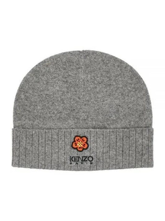 Bokeh Flower Logo Turn-Up Wool Beanie Grey - KENZO - BALAAN 1