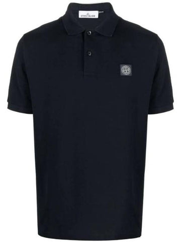 Men's Logo Patch Cotton Polo Shirt Navy - STONE ISLAND - BALAAN 1