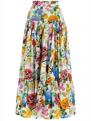 maxi skirt with high waist in white cotton floral for spring summer - DOLCE&GABBANA - BALAAN 1