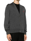 Red Heart Logo Merino Wool Cardigan Heather Grey - AMI - BALAAN 7