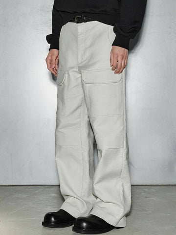 Men's Cotton Cargo Wide Pants Ivory - MUILL - BALAAN 1