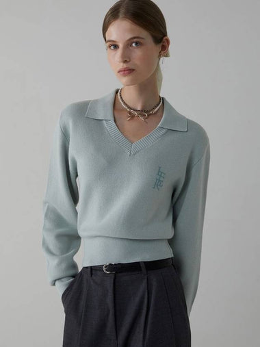 JACQUARD COLLAR V NECK SWEATER_MINT - ITER - BALAAN 1