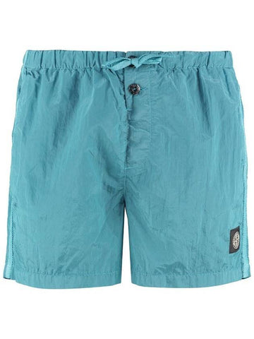 Men's Logo Patch Nylon Swim Shorts Blue - STONE ISLAND - BALAAN.