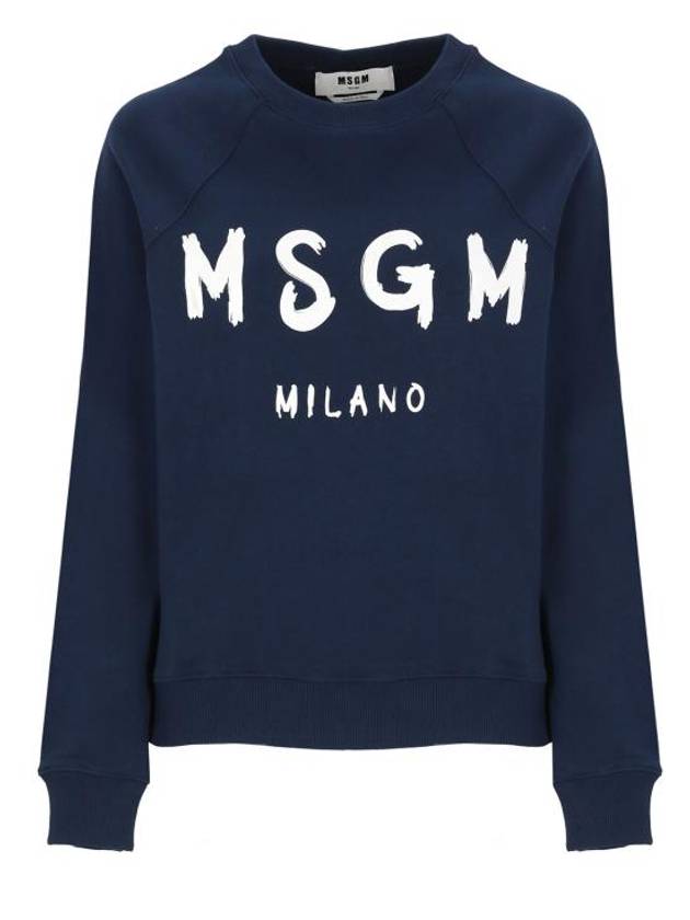 Brushed Logo Cotton Sweatshirt Navy - MSGM - BALAAN 2