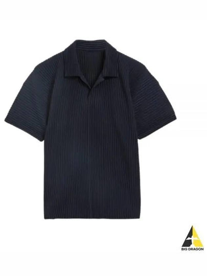 Homme Basic Plissé Pleated Polo Shirt Navy - ISSEY MIYAKE - BALAAN 2