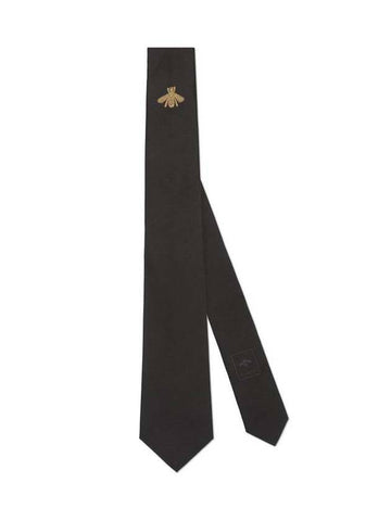 Bee Embroidered Silk Tie Black - GUCCI - BALAAN 1