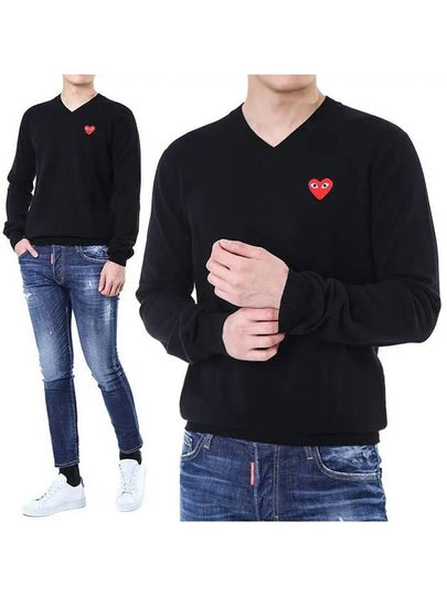 Heart Wappen V-Neck Knit Top Black - COMME DES GARCONS - BALAAN 2