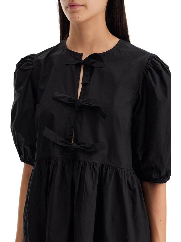 Poplin Tie String Cotton Short Dress Black - GANNI - BALAAN 4