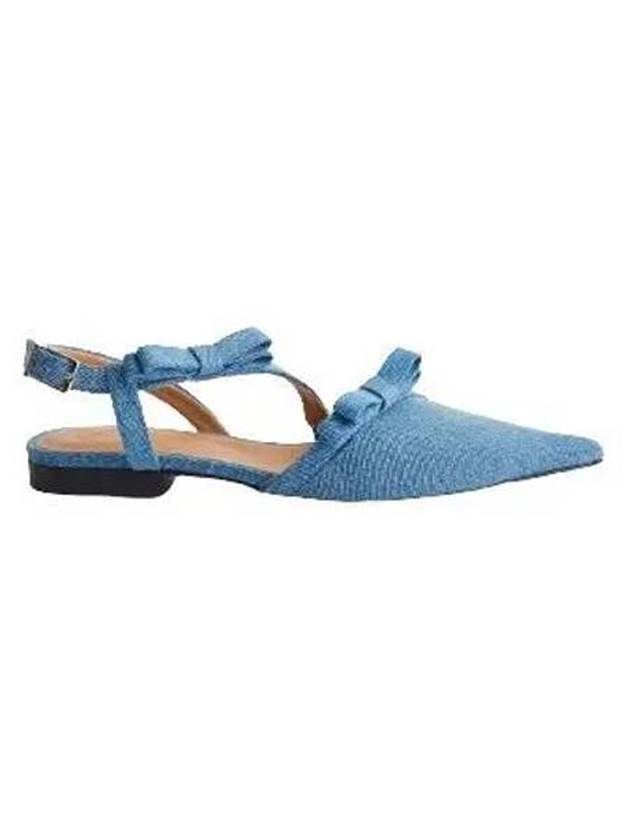 Denim Multi Bow Pointy Cut Out Ballerina Blue - GANNI - BALAAN 1