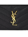 Gold Monogram Fragments Zipped Grain de Poudre Embossed Leather Card Case Black - SAINT LAURENT - BALAAN 7