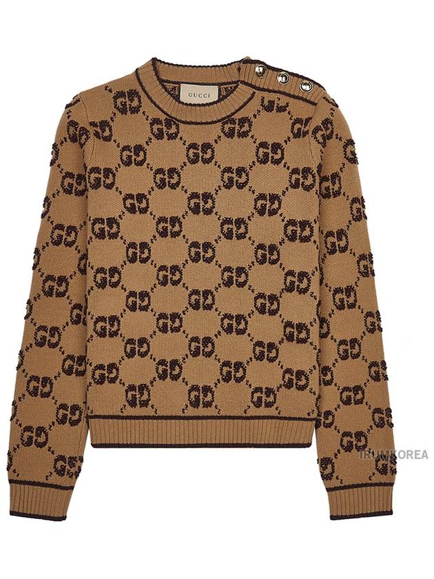 GG Bouclé Jacquard Crew Neck Wool Knit Top Camel - GUCCI - BALAAN 11