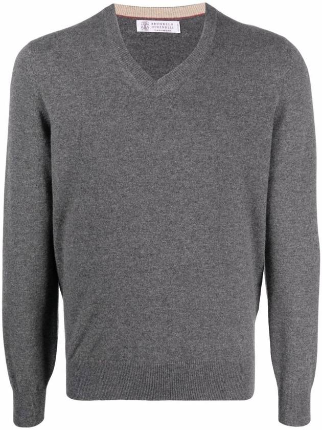 V-neck cashmere knit top gray - BRUNELLO CUCINELLI - BALAAN 2