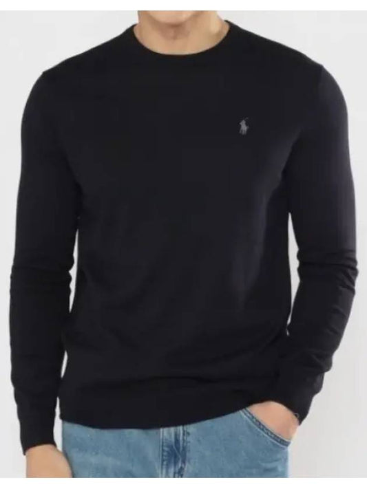 Embroidered Logo Crew Neck Knit Top Black - POLO RALPH LAUREN - BALAAN 2