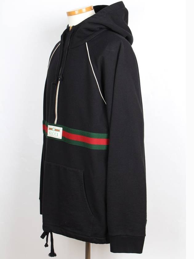 Web Detail Half Zip Up Hoodie Black XL - GUCCI - BALAAN 2