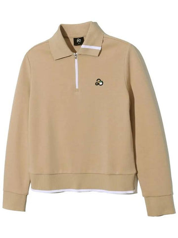 YOKO Collar Neck Half Zip Up Long Sleeve Sweatshirt BEIGE - 20THHOLE - BALAAN 1