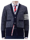 Mohair Tweed 4-Bar Classic V-neck Cardigan Navy - THOM BROWNE - BALAAN 2