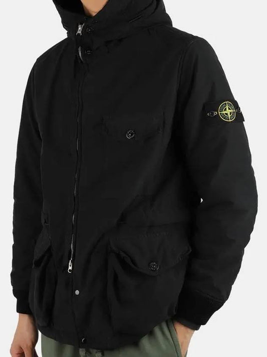 David Waffen Patch Zip-up Hooded Jacket Black - STONE ISLAND - BALAAN.