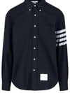 Men's Diagonal Solid Flannel Long Sleeve Shirt Navy - THOM BROWNE - BALAAN 2