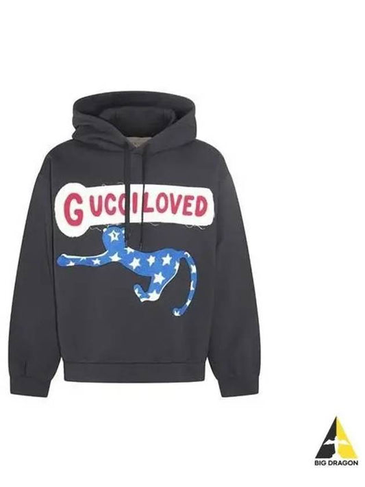 Felted patch embellished logo hooded sweatshirt Charcoal 721427 XJFWI - GUCCI - BALAAN 1