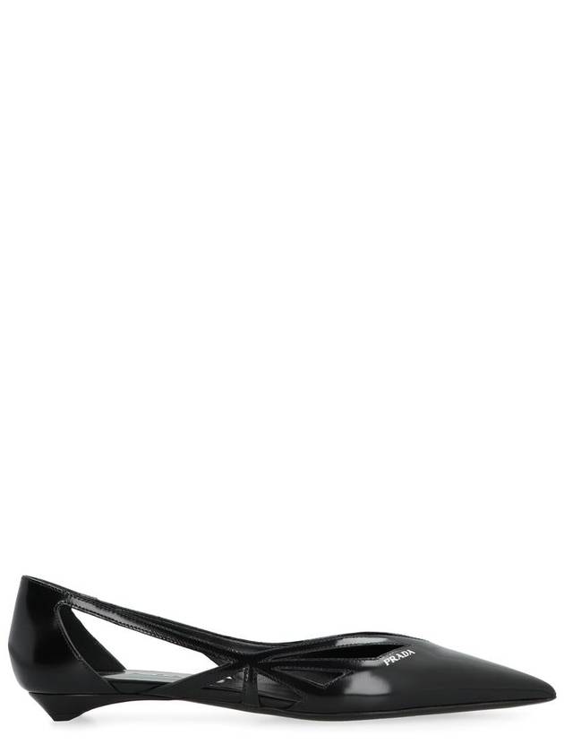 Cut out Brushed Leather Ballerina Black - PRADA - BALAAN 2