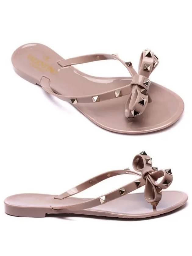 Women's Rockstud Bow Flip Flops Pink - VALENTINO - BALAAN 2