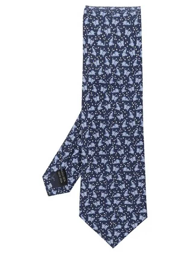 Elephant Print Silk Neck Tie Blue - SALVATORE FERRAGAMO - BALAAN 3