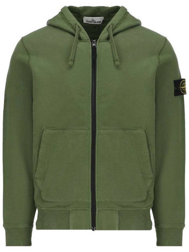 Wappen Patch Cotton Fleece Zip Up Hoodie Olive - STONE ISLAND - BALAAN 1