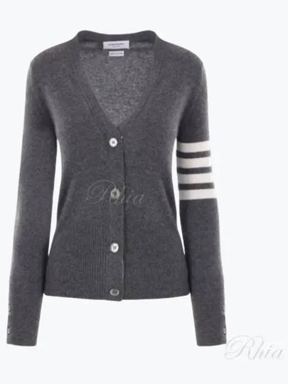 4-Bar V-Neck Cashmere Cardigan Grey - THOM BROWNE - BALAAN 2