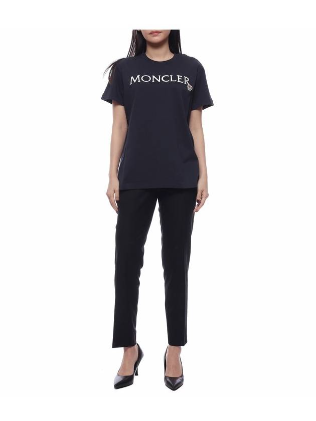 Embroidered Logo Cotton Short Sleeve T-Shirt Navy - MONCLER - BALAAN 4