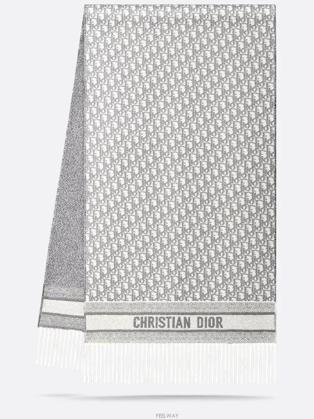 Dior Oblique Scarf White Cashmere Blend Silver - DIOR - BALAAN 3