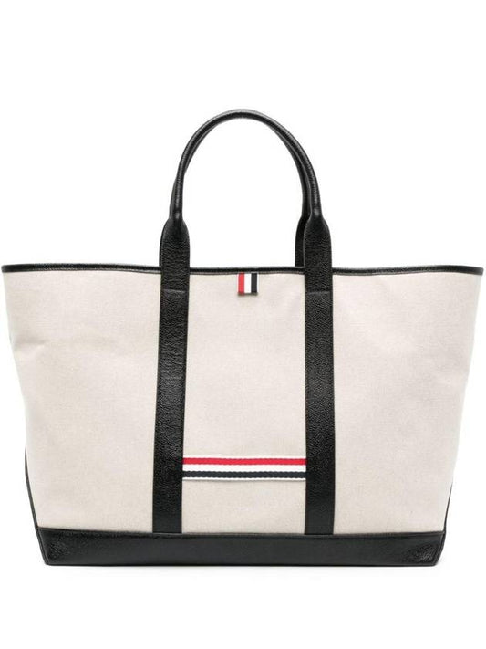 RWB Striped Medium Tote Bag Natural - THOM BROWNE - BALAAN 1